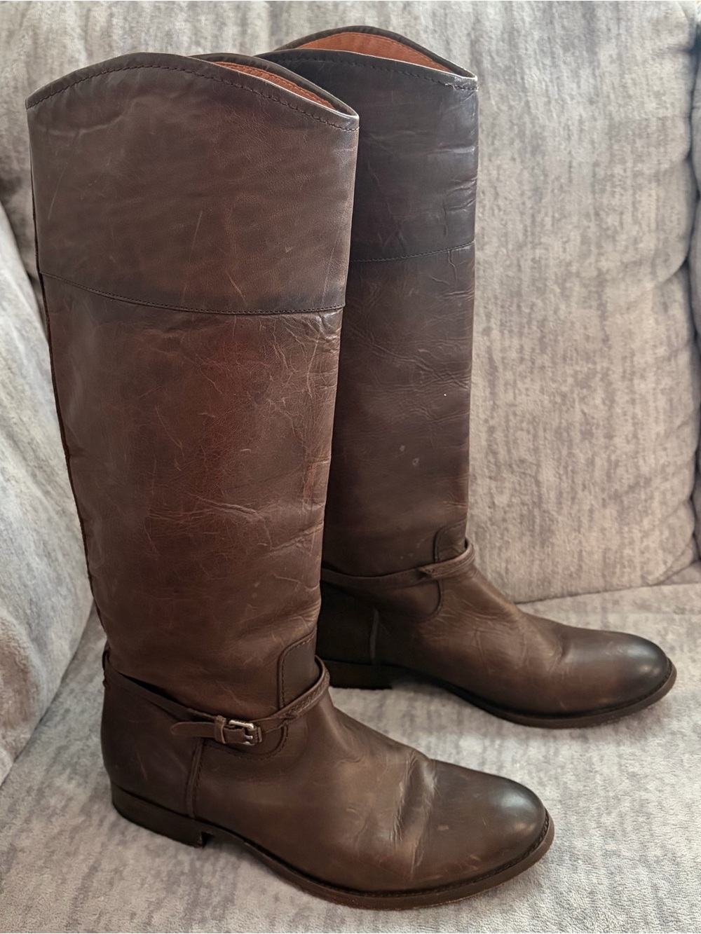 Frye Womens Melissa Seam Tall Riding Boots Size 9.5 Leather Brown Pull On Buckle